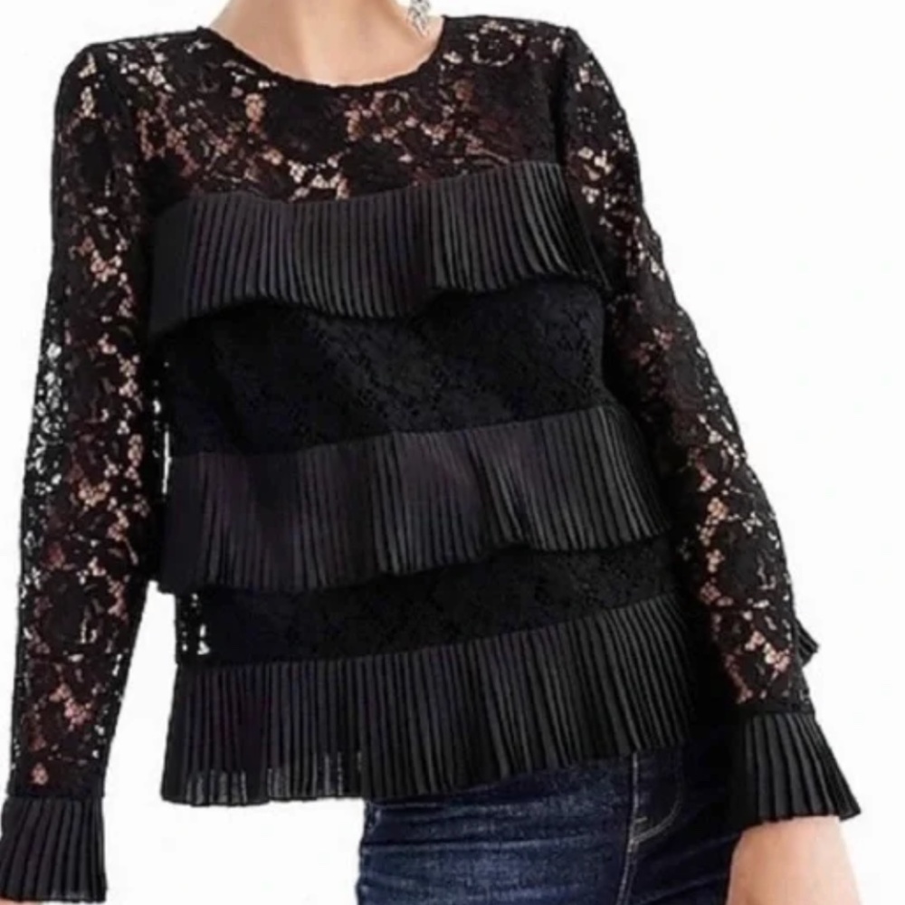 J. Crew Ruffle Pleats Lace Satin Top